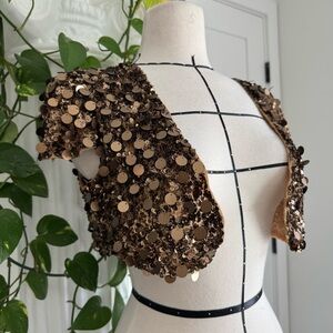 Vintage Betsey Johnson fully beaded cropped shrug in the richest bronze tone
